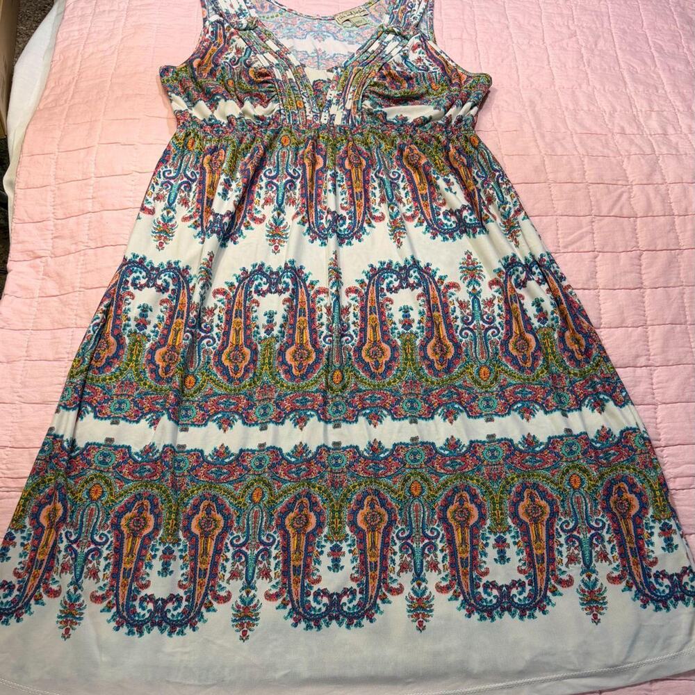 Whimsigoth Boho Gypsycare Live and Let Live Paisley Sleeveless Dress L Hippie